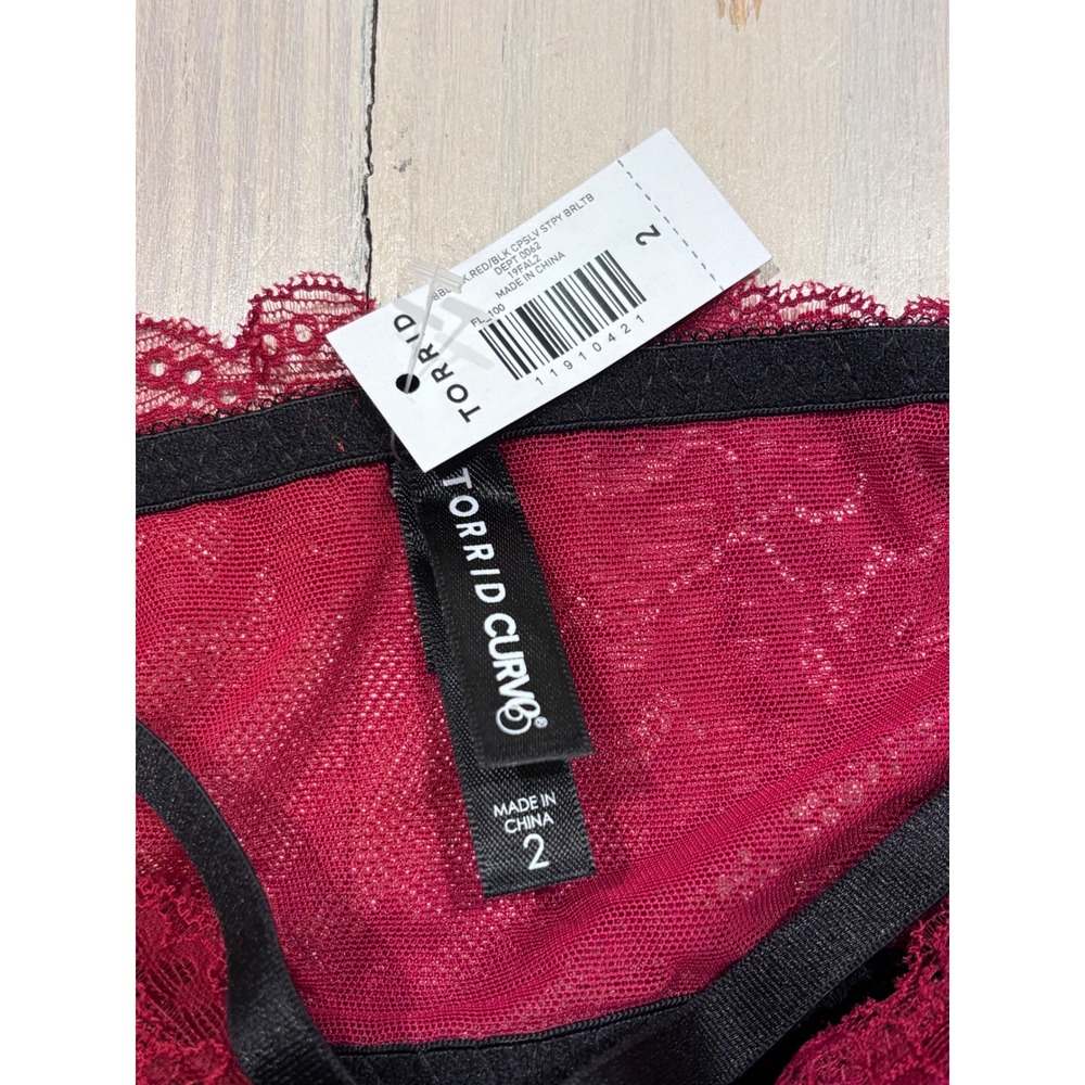 Torrid Curve Black Burgundy Red Lace Strappy Babydoll Lingerie Size 2 NWT - Picture 2 of 11
